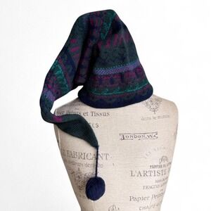 Vintage Capello Headwear Wool Long Pointy Gnome Ski Hat w Pompom